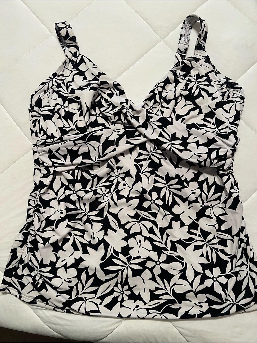 Black & White Floral Tankini Swim Top